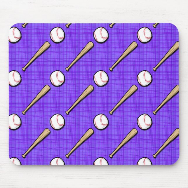 Purple and White Softball Pattern Mouse Mat (Front)