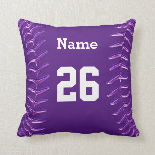 Purple and White Softball Pillow, NAME and NUMBER Cushion