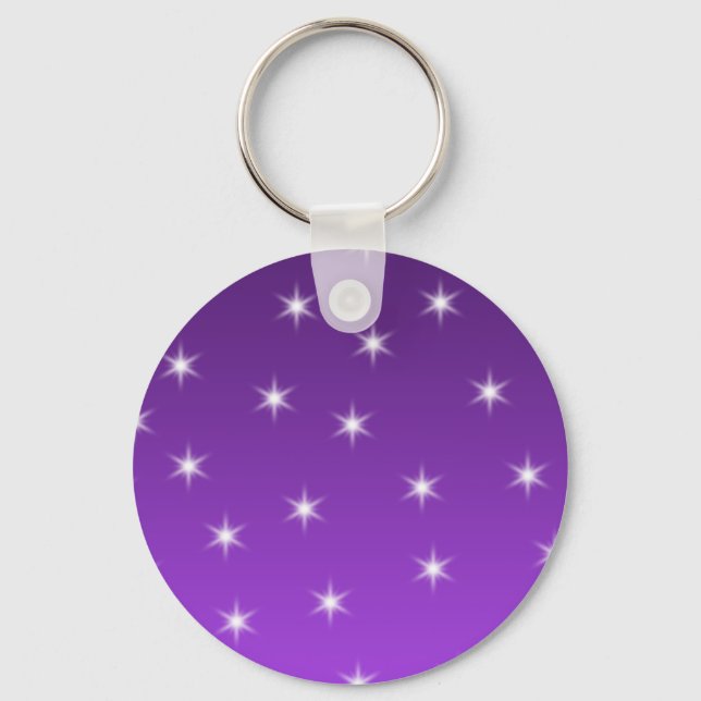 Purple and White Stars, Pattern. Key Ring (Front)
