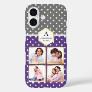Purple and White Stars Pattern Photo Collage iPhone 16 Case