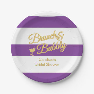 Purple and White Stripe Bridal Shower Paper Plate