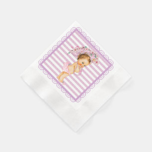 Purple and White Stripe Cherry Blossom Napkin