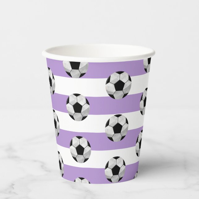 Purple and White Stripe Soccer Paper cup (Front)