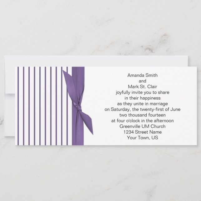 Purple and White Stripe Wedding Invitation (Front)