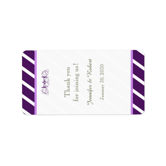Purple and White Stripe Wedding Lip Balm Label (Front)