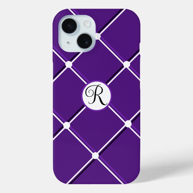 Purple and White Striped Design Fancy R Initial Case-Mate iPhone Case (Back)