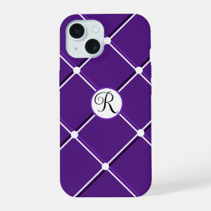 Purple and White Striped Design Fancy R Initial iPhone 15 Case