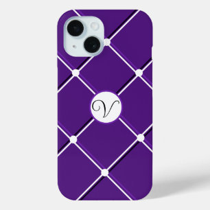 Purple and White Striped Design Fancy V Initial iPhone 15 Case