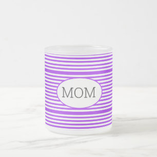 Purple and White Striped Mom Frosted Glass Coffee Mug