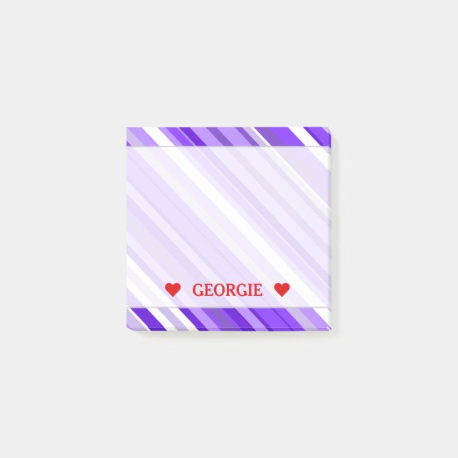 Purple and White Striped Pattern & Custom Name Post-it Notes (Front)