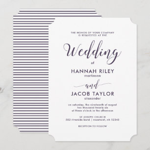 Purple and White Stripes with Calligraphy Wedding Invitation