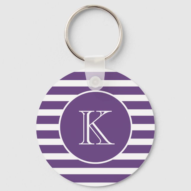 Purple and White Stripes with Monogram Keychain (Front)