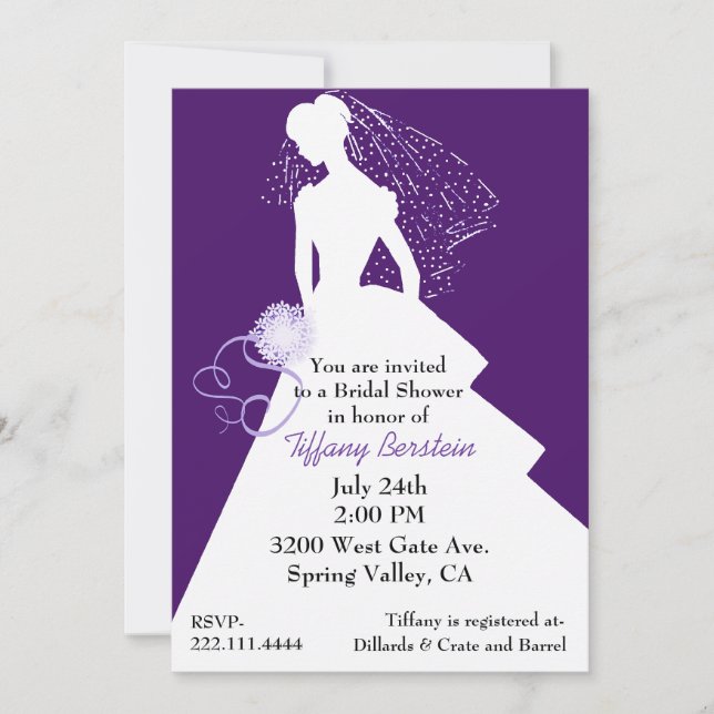 Purple and White Stylish Bride Shower Invitation (Front)