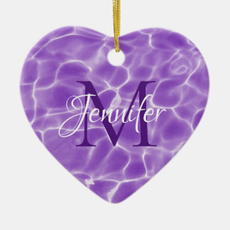 Purple and White Swimming Pool Photo Monogram Ceramic Tree Decoration