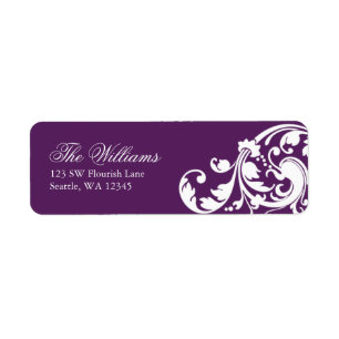 Purple and White Swirl Flourish Return Address
