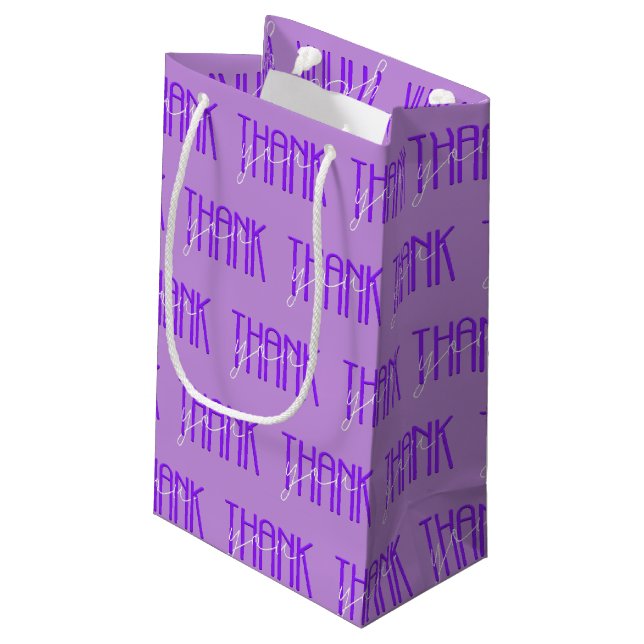 purple and white thank you small gift bag (Back Angled)