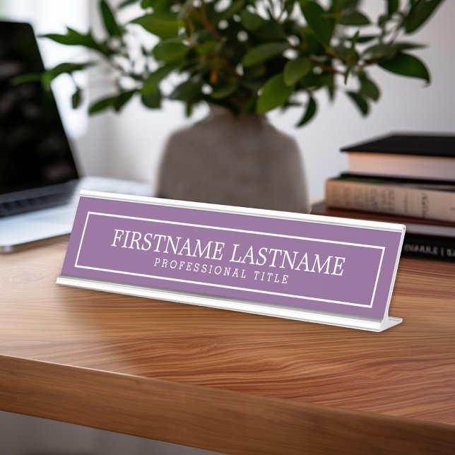 Purple and White Traditional Border Name Title Desk Name Plate (Custom Nameplate - Add Name and Title for Executive Sign or customize in the design area)