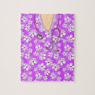 Purple And White Tropical Medical Scrubs Jigsaw Puzzle