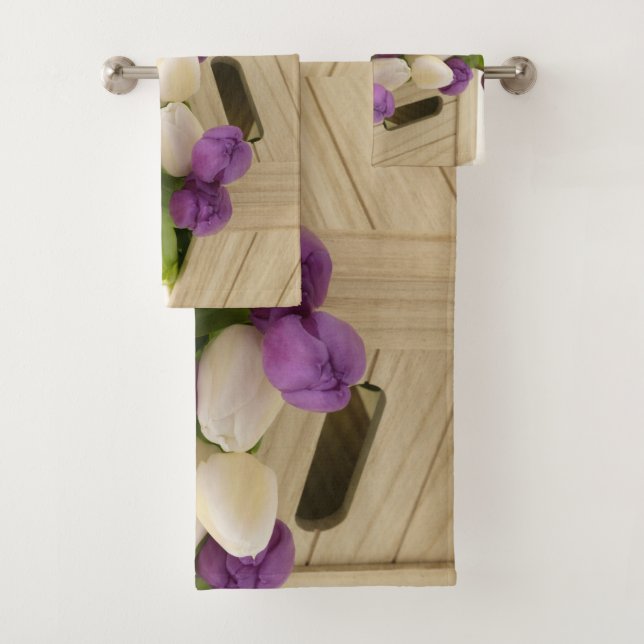 Purple and White Tulips Bath Towels (Insitu)