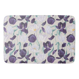 Purple and White Tulips Custom Background Bath Mat