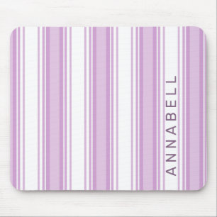 Purple and white vertical stripes custom name mouse mat
