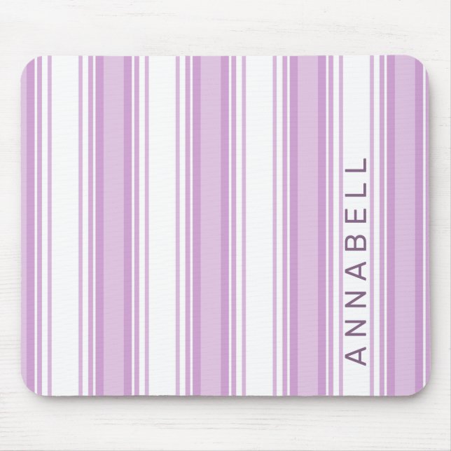Purple and white vertical stripes custom name mouse mat (Front)