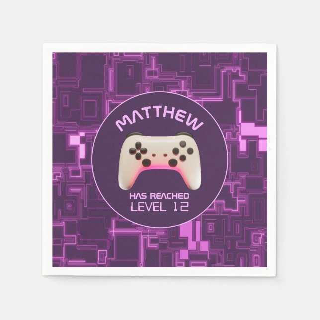Purple and White Video Game Controller Napkin (Front)