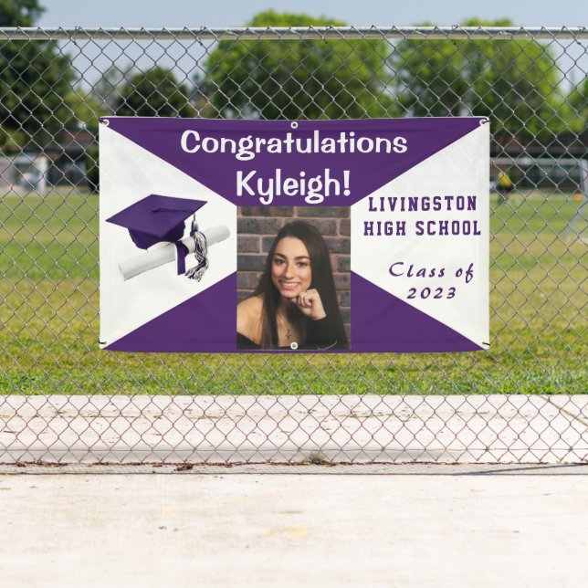 Purple and White Vinyl Graduation Photo Banner (Insitu)