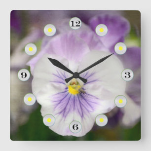Purple and White Violas by Shirley Taylor Square Wall Clock