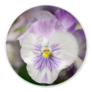 Purple And White Violas Ceramic Knob