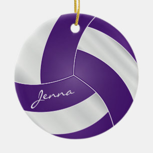 Purple and White Volleyball 2 DIY Name Ceramic Tree Decoration