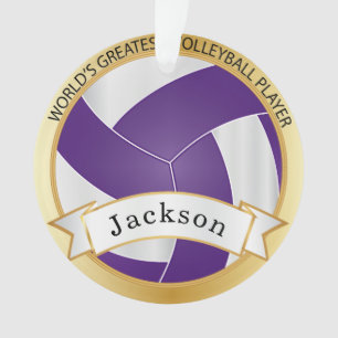 Purple and White Volleyball 5   DIY Name Ornament