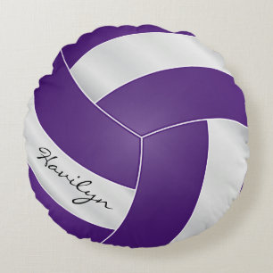 Purple and White Volleyball   DIY Name Round Cushion