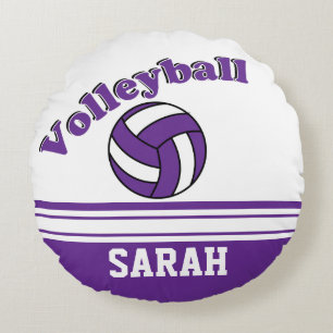 Purple and White Volleyball   DIY Name Round Cushion