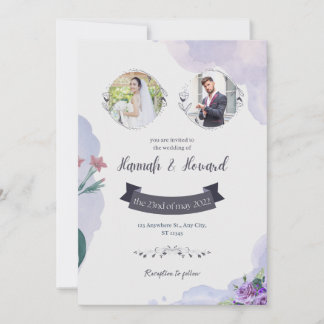 Purple and White Watercolor Wedding Invitation