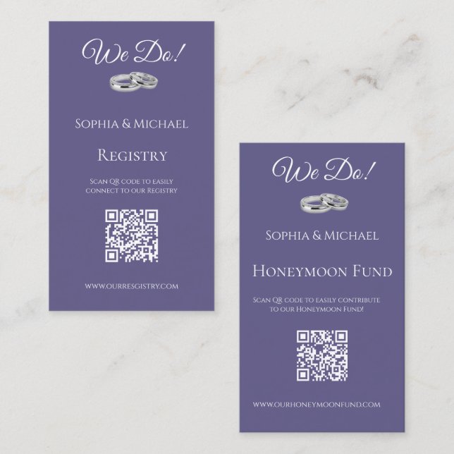 Purple and White- We Do-Wedding Rings-Registry- Business Card (Front/Back)