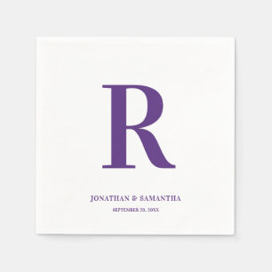 Purple and White Wedding Monogram Modern Napkins