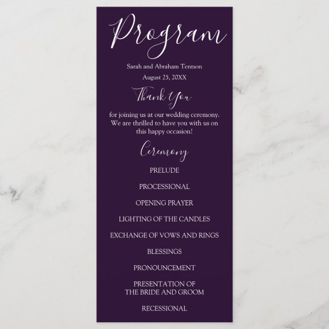 Purple and White Wedding Programs Menu (Front)