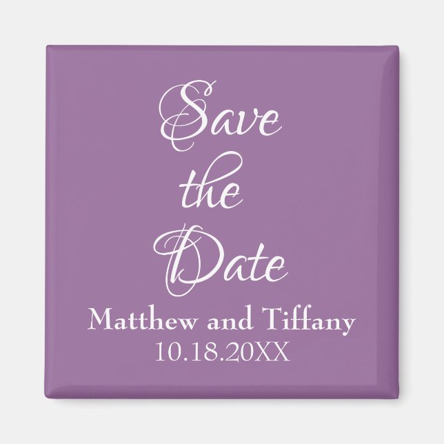 Purple and White Wedding Save the Date Magnet (Front)