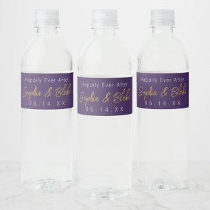 Purple and White Wedding Water Bottle Label