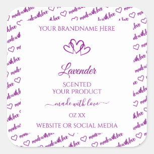 Purple and White Word Cloud Product Labels Hearts