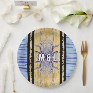 Purple and Wood Abstract by Alexandra Cook Paper Plate