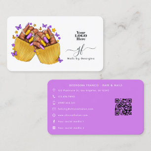 Purple and Yellow African American Nail Salon Business Card