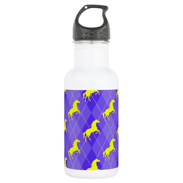 Purple and Yellow Argyle, Horse, Equestrian 532 Ml Water Bottle (Front)