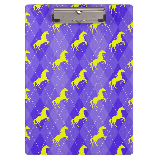 Purple and Yellow Argyle, Horse, Equestrian Clipboard (Front)