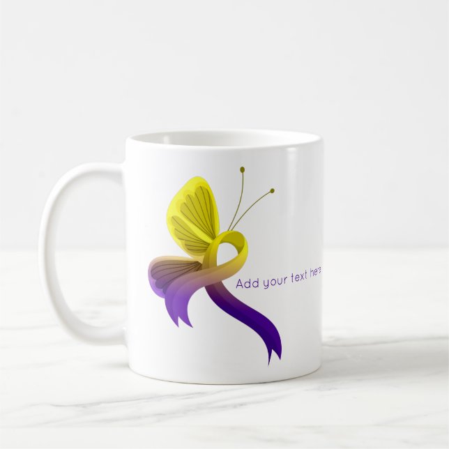 Purple and Yellow Awareness Ribbon Butterfly Coffee Mug (Left)