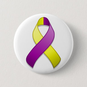 Purple and Yellow Awareness Ribbon Button