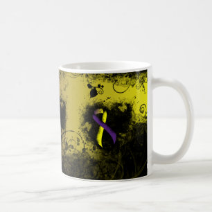 Purple and Yellow Awareness Ribbon Grunge Heart Coffee Mug