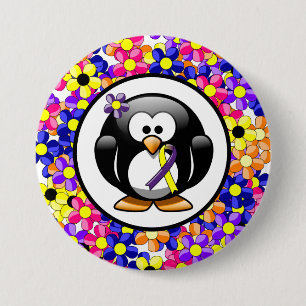 Purple and Yellow Awareness Ribbon Penguin 7.5 Cm Round Badge