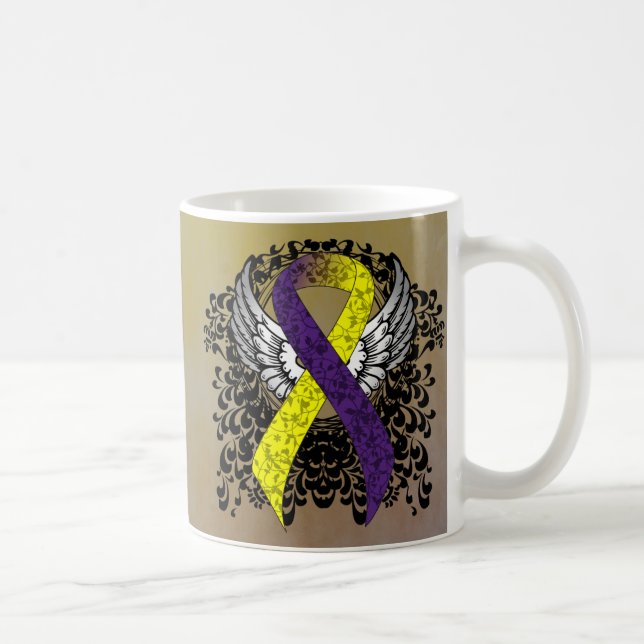 Purple and Yellow Awareness Ribbon with Wings Coffee Mug (Right)
